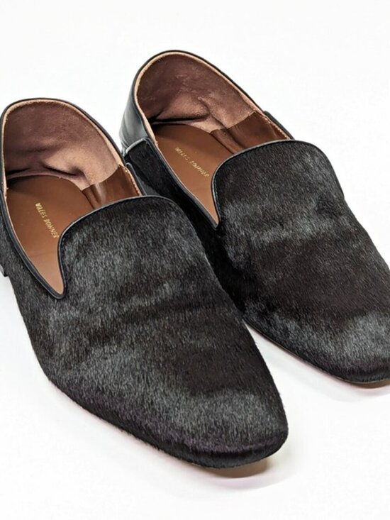 Wales Bonner Men\'s Black Calf Hair Slip On Moccasin Loafers Size 43 (MSRP $775) main image 7